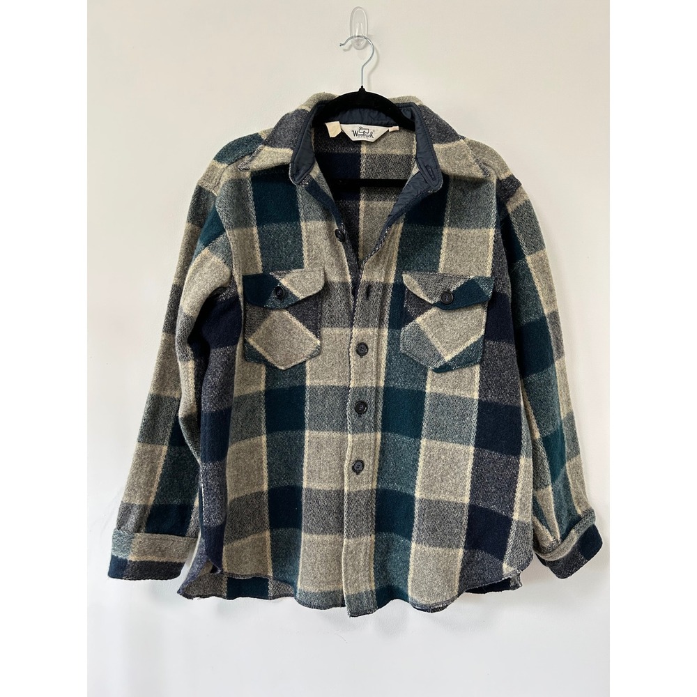 Woolrich Vintage 60's Rare Plaid Wool Blend Shirt Jacket Mens‎ LG Blue Grey